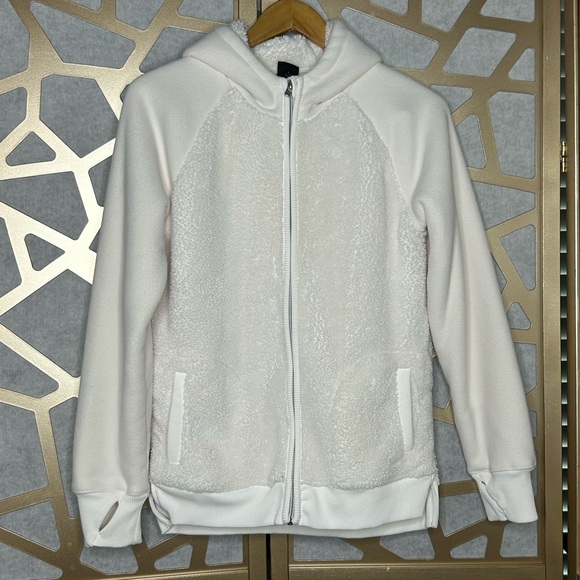 All in Motion Girls Cream Ivory Sherpa Jacket Full Zip Hoodie Sweatshirt - Picture 1 of 5